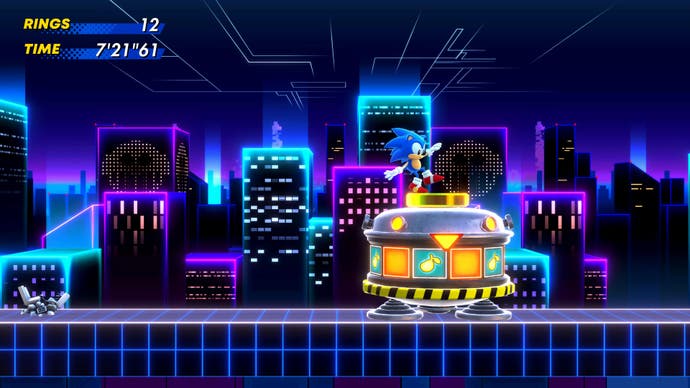 Sonic taumelt am Rande des Endes der Levelkapsel in der Cyber Station Zone