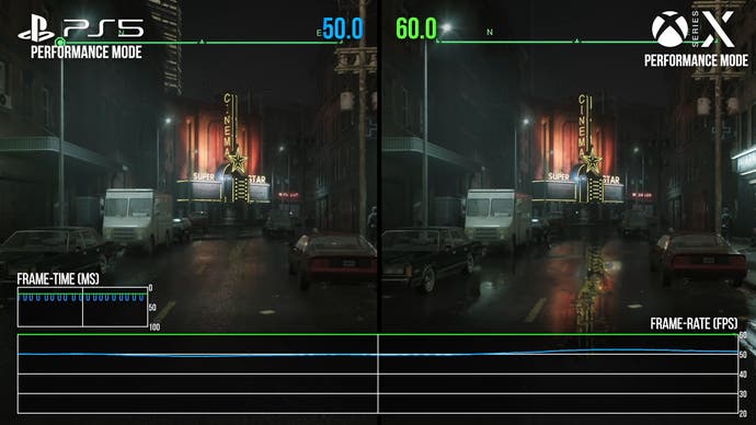 robocop: rogue city screenshot zeigt einen vergleich zwischen ps5 und series x