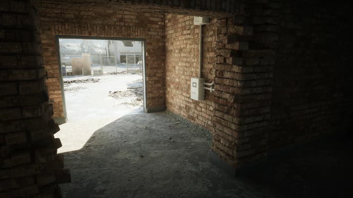 robocop: rogue city Screenshot mit indirekter Beleuchtung in einer Tür nach draußen