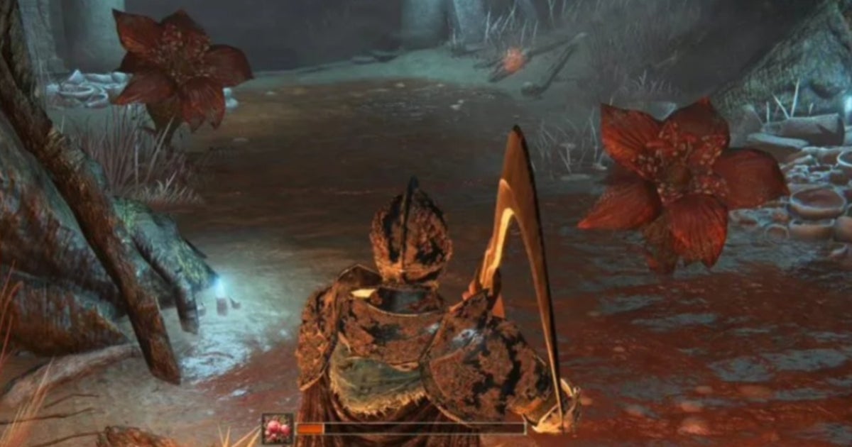 elden ring player facing caelid catacombs flower enemies